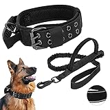 WOOLUCK K9 Halsband Taktisches Hundehalsband mit Griff, Reflektierendes Verstellbare Hundehalsband mit Robuste Metallschnalle, Militär Hundehalsband und Leine Set, für Mittlere Große Hunde,M