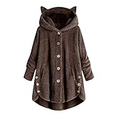 AmazingDays Fleecejacke Damen Mit Kapuze Warm Winterjacke Damen Teddyjacke Einreihig Langarm Kapuzenjacke Grosse Grössen Fleece Kapuzenpullover Mit Taschen Locker Plüsch Damen-Mäntel（S-5XL）