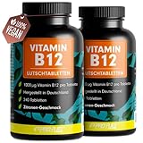 Vitamin B12 Lutschtabletten 480x ZITRONE - 1000µg (mcg) aktives Methylcobalamin B12 - leckerer Geschmack - vegan & hochdosiert - vegane Tabletten zum Lutschen - Ohne Zuckerzusatz - mit Xylit gesüßt