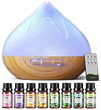 Aroma Diffusor Set für Ätherische Öle 500 ML ,Diffusor Für 8 x10 ML Ätherische Öle Mit Fernbedienung,14-Farben-LED, Fernbedienung Mit 4 Timer-Einstellung