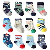 Wobon 12 Paar Kleinkind Jungen ABS Rutschfeste Socken Nette Baumwolle, Baby Jungen Anti-Rutsch-Socken (12 Paar Super Star, 9-18 Monate)