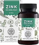 NATURE LOVE® Zink - 365 Tabletten (1 Jahr) - Hochdosiert (25mg): Zink-Bisglycinat (Zink Chelat) von Albion® - Hoch bioverfügbares Zinc - vegan, laborgeprüft, in Deutschland produziert