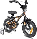 Prometheus Kinderfahrrad 12 Zoll Jungen mit Stützräder ab 3 Jahre Mädchen Rücktritt 12zoll BMX Modell 2022 in Schwarz Matt Orange