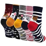 Damen Bunte Socken Lustige Socken mit Motiv Karikatur Tier Witzige Niedlich Katze Hund Coole Socken Baumwolle Weihnachten Geschenkideen für Frauen Mädchen 5 Paare, EU 35-42, 1.kätzchen