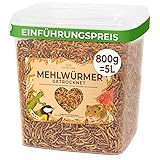 800g Mehlwürmer getrocknet, ideal als Wildvogelfutter und Igelfutter, 800g (entspricht 5 Litern!) getrocknete Mehlwürmer, nährstoffreicher Snack für Nager und Reptilien