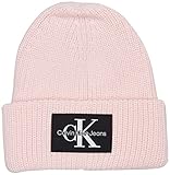 Calvin Klein Jeans Damen Monologo Patch Beanie Strick Mütze, Pink Blush, One Size