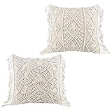 HomeyMosaic Kissenbezug Kissenhülle Sofakissen, 2-er Set Zierkissen Boho Kissenbezüge 100% Baumwolle Dekokissen mit Makramee für Bed Sofa Couch Bank Auto, Beige, 45 * 45 cm…