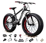 ASEDF Mountainbike, 26'' Mountainbike MTB Fatbike Erwachsene, Fat-Tyre-Mountain-Trail-Bike, 27/30-Gang-Fahrrad, Doppelte Vollfederung, Doppelte Scheibenbremse, Orange/Cya 26'-30 Speed