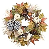 Valery Madelyn 45cm Kranz Deko Herbst Dekoration Türkranz mit Künstlich Kürbis Ahornblatt Wandkranz Herbstkranz für Haustür Halloween Thanksgiving Erntedankfest Heim Fenster Party Dekor