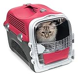 Catit Cabrio Carrier, Transportbox fuer Katzen, 51 x 33 x 35cm, rot/grau