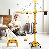 Mini Tudou 128 cm hohe 2,4 Hz Ferngesteuerte Turmkran,6 Kanäle Radio Kontrolle Konstruktion RC Kran Spielzeug 680 Grad Rotation Aufzug Model mit Turm Licht und Geräusche für Kinder Junge