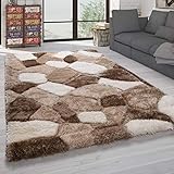 Paco Home Hochflor Teppich Wohnzimmer Shaggy Weich 3D Muster, Soft Garn in versch. Designs, Grösse:160x230 cm, Farbe:Beige