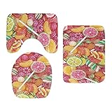 JIESITONG Toilettenboden Matten Abdeckung 3 Stück Set Kreative Candy Obst Burger 3D Druck wasserdichte Fußmatte Teppich Dusche Dekoration Teppiche Kommode Sitzkissen (Color : Style1)