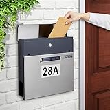 BONADE Edelstahl Briefkasten Solar Postkasten mit Beleuchteter Hausnummer Wandbriefkasten Automatische Nachtbeleuchtung, Zeitungsfach, Namensschild, 2 Schlüsseln