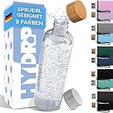 HYDROP® Glasflasche 1 Liter & 750ml mit Schutzhülle [TESTSIEGER] - Trinkflasche Glas 1l & 750ml bruchsicher und Kohlensäure geeignet - Wasserflasche Glas 1l - Glas Trinkflasche 1l - Glass Bottle