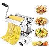 Nudelmaschine, TOPZONE Manuelle Nudelmaschine mit Handkurbel und Teigausstecheraufsatz, 7 einstellbare Nudelwalzeinstellungen für handgemachte frische Pasta, Spaghetti