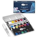 Artina Colaro Farbkasten Aquarellfarben 12 Set Wasserfarbe Malkasten Metallkasten mit Aquarell Palette Näpfchen Wasserfarben Malset und Wassertankpinsel - Pinselstift