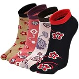 Tabi Socken Damen Zwei-Zehen-Socken: Flip Flop Socken mit 2 Zehen Damen Geta Socken Frauen Bunt Lustige Japanische Zehensocken aus Baumwolle, 4 Paar