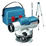 Bosch Professional Optisches Nivelliergerät GOL 32 D (32-fache Vergrößerung, Maßeinheit: 360 Grad, Arbeitsbereich: bis zu 120 m, Messlatte GR 500, Baustativ BT 160, im Transportkoffer)