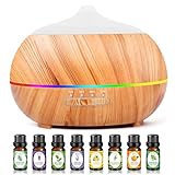 Aroma Diffuser für Duftöle Ultraschall Luftbefeuchter: 500ML Aromatherapie Öle Diffusor mit Aroma Öl Set - Cool Mist Raumbefeuchter mit 7-farbigem LED-Licht für Zuhause Büro Schlafzimmer