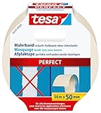 tesa Malerband PERFECT – Dünnes Abdeckband für präzises Abkleben im Innenbereich – aus ungekrepptem Spezialpapier – 50 m x 50 mm