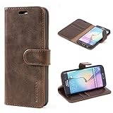 Mulbess Retro Handyhülle für Samsung Galaxy S6 Edge Hülle Leder, Handmade Magnetische Klapphülle mit TPU Stoßfeste, Kartensteckplatz, Vintage Kaffee Braun