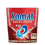 Somat Excellence 4in1 Caps (70 Caps), Spülmaschinentabs in 100% wasserlöslicher Hülle, Somat Caps für exzellente Reinigung & Glanz