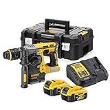 DeWalt SDS-plus XR Akku-Kombihammer / Schlagbohrmaschine (18V, 5h bürstenlos, 24mm, ideal für Bohranker/Befestigungslöcher, Vibrationsreduzierung, inkl. 2x Akkus, System-Schnellladegerät), DCH273P2T