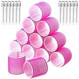 Lockenwickler Set 24 Stücke, Große Locken Curlers Ohne Hitze Selbsthaftend Haftwickler, Groß Haarwickler Hair Rollers mit 12 Stücke Entenschnabelclips für Lange und Kurze Haare Hair