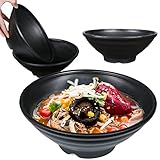 Greentainer Ramen Schüssel-4 pcs Japanisches Geschirr Set |44 OZ (1287ml) Suppenschüsseln|Noodle Bowl für Pasta,Obst,Salat,Große Schüssel für Kinder und Erwachene| Spülmaschinenfest | Schwarz