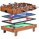 COSTWAY 4 in 1 Spieltisch, Billardtisch & Tischtennistisch & Air Hockeytisch & Tischkicker, Multifunktionsspieltisch aus Holz, perfekt für Spielzimmer, Bars, Partys, für Kinder und Erwachsene