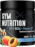 BCAA + Vitamin B6 hochdosiertes Pulver - Leucin, Isoleucin, Valin 2:1:1 - in deutscher premium Qualität - Vegan (Ice Tea Peach)