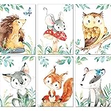 LALELU-Prints | A4 Bilder Kinderzimmer Deko Mädchen Junge | Zauberhafte Wald-Tiere | Poster Babyzimmer | 6er Set Kinderbilder (DIN A4 ohne Rahmen)