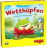 HABA 305272 - Wetthüpfen, Würfelspiel für Kinder von 3 bis 7 Jahren mit unterschiedlichen Spielvarianten, Spielmaterial aus stabiler Pappe und Holz, Spiel ab 3 Jahren