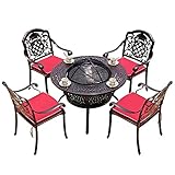 QHYXT Feuerstelle im Freien, Gartengrilltisch, holzbefeuerte Feuerstelle, Aluminium-Esstisch, geeignet für den Garten, Terrasse, Hinterhof, wasserdicht, rostfrei, Anti