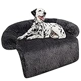 Beruhigendes Hundebett Hunde, Hundekissen Waschbar, Sofaschutz Hundedeck, Wasserfeste und Rutschfester Hundematte mit Reißverschluss, Hundebett für Sofa Flauschig, Geschenk für Hunde Katzen (L, BLACK)