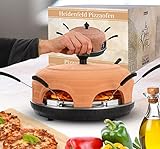 Heidenfeld Pizzaofen Pizzachef - Platz für 6 Personen - Elektrischer Pizza Ofen - 1000 Watt - Raclette Backofen mit Tonhaube - Pizzamaker inkl. Pizzaschaufeln - Stahlplatte mit Haltegriff (Terracotta)