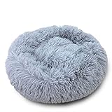 Hundebett, Katzenbett, 50x50cm Hundebett Flauschig, Donut Bett Für Plueschtier Katzen und Hunde Weich, Plüschtier aus Kunstpelz mit Flusen,Fluffy Haustierkissen (Grau)