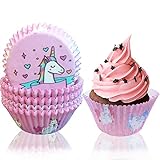 Muffinförmchen papier,100 Muffins papierförmchen aus stabilem Papier,groß 7.5cm x 4.8 cmx3 cm,Cupcake förmchen für Dessert Backen Geburtstag Hochzeit Party (Rosa Einhorn)