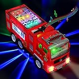 Xruison Feuerwehrauto Spielzeug Auto mit Sound und Licht, 4D LED Licht Feuerwehr Spielzeug, Groß Elektrisch Feuerwehrauto, Erzieherisch Beleuchtete Spielzeugauto Geschenk für Kinder Jungs Mädchen