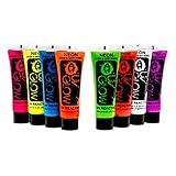 8 x 10ml UV-Bodypaint Körpermalfarben Schwarzlicht fluoreszierende Schminke Bodypainting Neon Farben Leuchtfarben