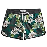 MaaMgic Badeshorts Damen Damen-Shorts mit Netztasche Schnelltrocknende Hotpants Atmungsaktiv Sport Shorts Dunkelgrün-Weiß Blumen M