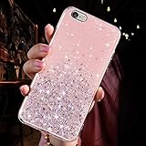 QPOLLY Handyhülle Kompatibel mit iPhone 6 Plus,iPhone 6S Plus Glitzer Hülle Silikon TPU Glänzend Bling Stern Muster Shiny Ultra dünn Weiche TPU Schutzhülle Stoßfest Bumper Case Handytasche,Rosa