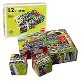 Block Puzzle (Dampflock) - R.u.M. Toys Würfelpuzzle - Handgefertigtes Kinder Puzzle ab 3 Jahren - Premium Bauklötze Puzzle aus nachhaltigem Fichtenholz - Kleinkind Puzzlewürfel