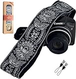 Kameragurt Royal Silber & Schwarz gewebt für alle DSLR-Kameras Besticktes Elegantes Universal Hals Schultergurt, einzigartiges Muster, Strumpffüller für Männer & Frauen Fotografen