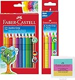 Faber-Castell 110912 - Farbstift Jumbo Grip Kartonetui 12er + 5er Etui Jumbo Grip Neonfarben + Knetradierer (1 von 3 Farben)