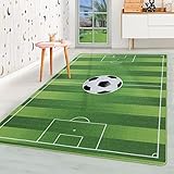 HomebyHome Kurzflor Kinderteppich Kinderzimmer Teppich Spielteppich Fussball Stadion Grün, Farbe:Grün, Grösse:80x120 cm