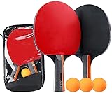 Symagalbst Professionel Tischtennis Set 2 Tischtennisschläger mit 3 Tischtennis Bälle Tischtennisnetz und 1 Tasche, Table Tennis Set Ideal für Anfänger, Profis