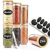 Porada 6 stapelbare Gewürzgläser Set 250ml Glasbehälter mit Deckel aus Bambus Gewürzglas Aufbewahrung Küche Gewürzdosen Set Vorratsdosen Glas mit Deckel Gewürzaufbewahrung spice jars