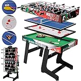 4 in 1 Multifunktionstisch Spieltisch Klappbar Tischkicker Spieltisch Multi Spieltisch Kicker Tischfußball Billardtisch Hockeytisch Tischtennistisch Teleskopstangen Geburtstag Weihnachten 123*61*80CM